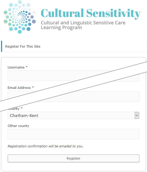 Step 1 in the registration process: partial image of the registration form
